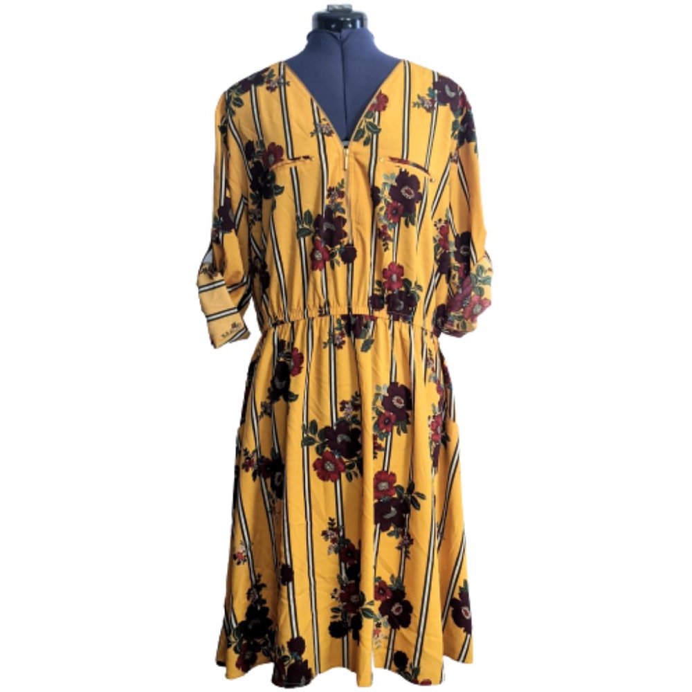 Speed Control Women's Plus Size Yellow Floral A Line Dress Size 2X